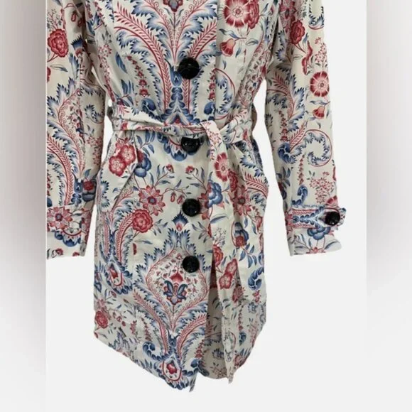 Nanette Lepore Paisley Floral Trench Coat Size Medium - Picture 5 of 12